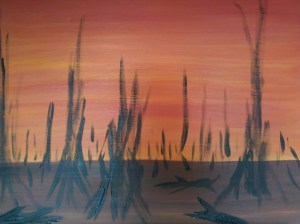 Memories and daydreams mingle as I approach 50. "Sunset on the River" 1994 and 2011. Oil on Canvas