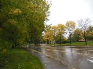 Closer to home, I head around a rainy bend.