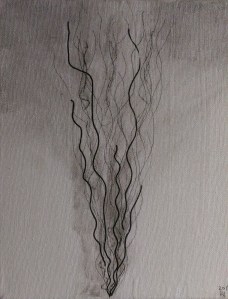 "Where There's Smoke" 8" x 10"  acrylic on canvas with India ink; it's hers. :-)