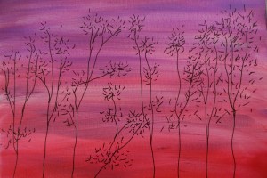 "Sunset Silhouette" 12" x 16" acrylic on canvas w/india ink 2014