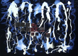 "Broken" 16" x 20" acrylic on canvas w/ceramic & glow 2012 Once the damage is done...then what?